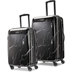 American Tourister Moonlight Hardside Expandable Luggage With Spinner Wheels, Black Marble, 2-Piece Set (21/24)