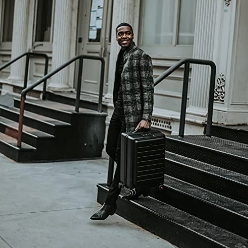 LEVEL8 Carry On Luggage, Road Runner 20-Inch Hardside Suitcase, Spinner Luggage With Front Pocket, Double TSA Locks - Black 4 LEVEL8 Carry On Luggage, Road Runner 20-Inch Hardside Suitcase, Spinner Luggage With Front Pocket, Double TSA Locks - Black - Image 2