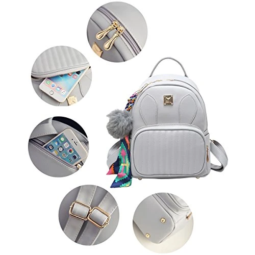 ABage Women's Leather Backpack Purse College School Travel Casual Daypack Handbag, Grey 9 ABage Women's Leather Backpack Purse College School Travel Casual Daypack Handbag, Grey - Image 7