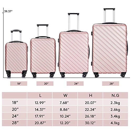 4 Piece Luggage Sets,Travel Suitcase Spinner Hardshell Lightweight W/Free Suitcase Cover& Hanger (Rose Gold, 18 20 24 28 Inch) 5 4 Piece Luggage Sets,Travel Suitcase Spinner Hardshell Lightweight W/Free Suitcase Cover& Hanger (Rose Gold, 18 20 24 28 Inch) - Image 3