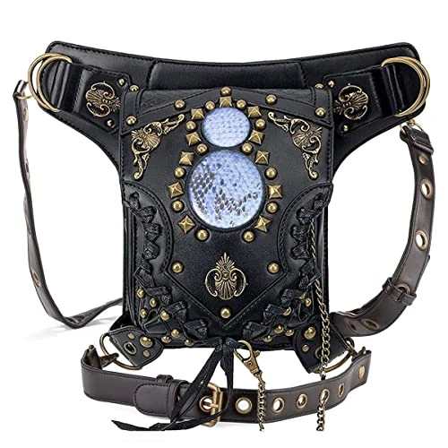 Gothic Waist Bag Fanny Pack Leather Steampunk Bag Side Bag Travel Purse Side Wallet Punk Rock Chain Leg Bag Crossbody Shoulder Messenger Bags Handbag Hip Holster Pouch For Women Girls (Black) 3 Gothic Waist Bag Fanny Pack Leather Steampunk Bag Side Bag Travel Purse Side Wallet Punk Rock Chain Leg Bag Crossbody Shoulder Messenger Bags Handbag Hip Holster Pouch For Women Girls (Black)