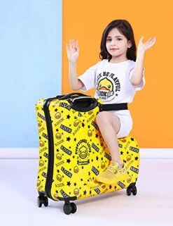 AO WEI LA OW Cute Unisex Kids Ride On Suitcase Travel Trolley Case Spinner Carry On Luggage With Wheels Suggest Fits To Kids Aged 3-6 Years Old(Yellow/01, 20 Inch) -Vera Bradley Shop 515Wnj5JgCL