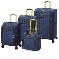 London Fog Brentwood II 4 Piece Set (with Under The Seat Bag), Blue Window Pane