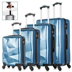 Semper Hardside Blue Luggage Sets With 4- Spinner Wheels, 4-Piece Lightweight Carry- On Suitcase Sets In 18" 20" 24" 28" FREE Luggage Scale