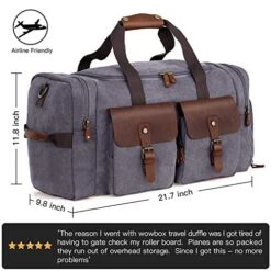 WOWBOX Duffle Bag Weekender Duffel Bag For Men And Women Genuine Leather Canvas Travel Overnight Carry On Bag With Shoes Compartment Grey -Vera Bradley Shop 515n4ZkmUeL
