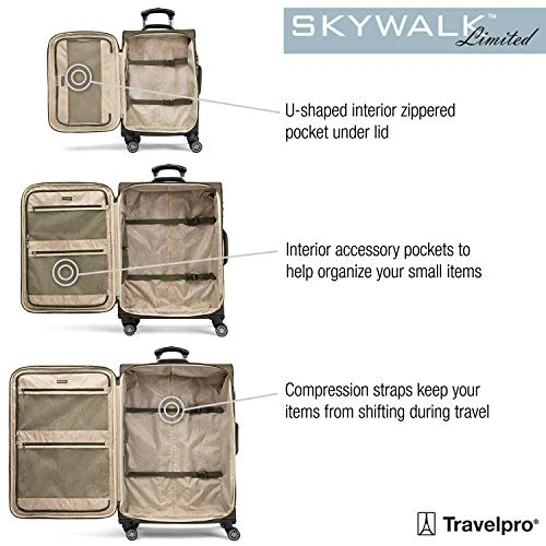 Travelpro Skywalk Limited 3 Piece Spinner Suitcase Set - Softside Expandable Travel Luggage With Spinning Wheels – Carry On & Checked Bags, Olive 6 Travelpro Skywalk Limited 3 Piece Spinner Suitcase Set - Softside Expandable Travel Luggage With Spinning Wheels – Carry On & Checked Bags, Olive - Image 4
