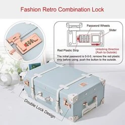 UNIWALKER 2 Piece Vintage Luggage Set 26inch Spinner Trunk With 20inch Carry On Cute Suitcase For Women (Embossed Blue) -Vera Bradley Shop 517nyWlUyDS