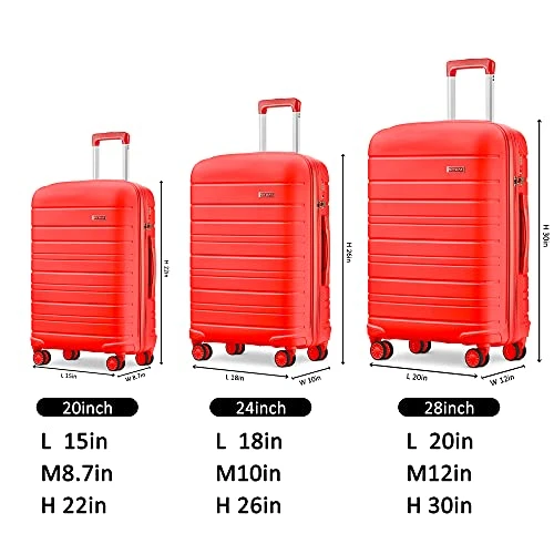 JOYWAY 3 Pcs Luggage Set Hardside Lightweight Spinner Suitcase With TSA Lock… (red) 4 JOYWAY 3 Pcs Luggage Set Hardside Lightweight Spinner Suitcase With TSA Lock… (red) - Image 2