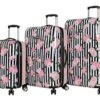 Betsey Johnson Designer Luggage Collection - Expandable 3 Piece Hardside Lightweight Spinner Suitcase Set - Travel Set Includes 20-Inch Carry On, 26 Inch And 30-Inch Checked Suitcase (Stripe Roses)