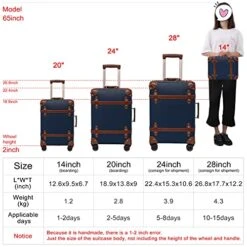 NZBZ Vintage Luggage Sets With Spinner Wheels Carry On Suitcase Tsa Lock Luggage 3 Pieces (Navy Blue, 14inch & 20inch & 28inch) -Vera Bradley Shop 518LTAO4pVS