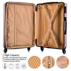 4 Piece Luggage Sets, Expandable Hardshell ABS Luggage Sets With TSA Lock Spinner Wheels Travel Suitcases Set (4 PCS, TSA Lock+Expandable, Rose Gold) -Vera Bradley Shop 518UBt1tLrL