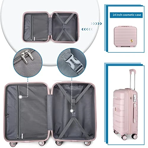 Somago 20IN Carry On Luggage And 14IN Mini Cosmetic Cases Travel Set Hardside Luggage With Spinner Wheels Lightweight Polypropylene Suitcase With TSA Lock (2-Piece Set (14/20), Nude Pink) 9 Somago 20IN Carry On Luggage And 14IN Mini Cosmetic Cases Travel Set Hardside Luggage With Spinner Wheels Lightweight Polypropylene Suitcase With TSA Lock (2-Piece Set (14/20), Nude Pink) - Image 7