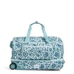 Vera Bradley Women's Recycled Lighten Up ReActive Foldable Duffel Rolling Suitcase, Cloud Floral, One Size