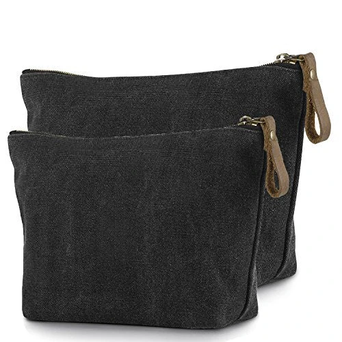 SMRITI Canvas Large Makeup Bag Pouch Purse Handbag Organizer With Zipper (7 Dark Grey(Small+Large)) 4 SMRITI Canvas Large Makeup Bag Pouch Purse Handbag Organizer With Zipper (7 Dark Grey(Small+Large)) - Image 2