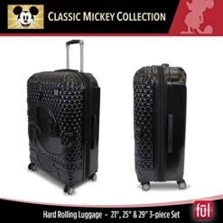 FUL Disney Mickey Mouse 3 Piece Rolling Luggage Set, Hardside Suitcase With Spinner Wheels, 21 Inch, 25 Inch And 29 Inch, Black -Vera Bradley Shop 51Acw BAQ2L