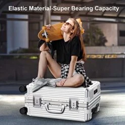 SOMODE Airline Approved Carry On Luggage With Spinner Wheels,Aluminum Framed Carry On Suitcase With Front Open Laptop Compartment/Pocket 22×14×9 Inch Large Checked-in Luggage(White) -Vera Bradley Shop 51AdkDtRvQL