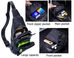 BULLCAPTAIN Men Sling Crossbody Bag With USB Charging Port Genuine Leather Shoulder Chest Bag Travel Hiking Backpack (Black) -Vera Bradley Shop 51BAcuuELqL