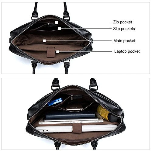 Bostanten Leather Briefcase Messenger Business Bags Laptop Handbag Black 8 Bostanten Leather Briefcase Messenger Business Bags Laptop Handbag Black - Image 6