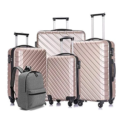Apelila 5 Piece Luggage Sets,Travel Suitcase Spinner Hardshell Lightweight W/Free Suitcase Cover& Hanger (4PC Champagne Gold With Bag) 3 Apelila 5 Piece Luggage Sets,Travel Suitcase Spinner Hardshell Lightweight W/Free Suitcase Cover& Hanger (4PC Champagne Gold With Bag)