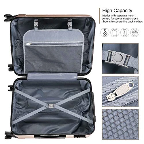 4 Pieces Travel Luggage Sets, Hardside Lightweight ABS Luggage Suitcase, 360° Spinner Wheels Travel Set Bag, Durable Trolley Suitcase 16" 20" 24" 28", 4 Pcs (Color Champagne Gold) 6 4 Pieces Travel Luggage Sets, Hardside Lightweight ABS Luggage Suitcase, 360° Spinner Wheels Travel Set Bag, Durable Trolley Suitcase 16" 20" 24" 28", 4 Pcs (Color Champagne Gold) - Image 4