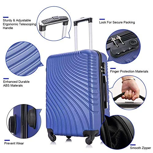 Apelila 3 Piece ABS Luggage Sets With Spinner Wheels Hard Shell Spinner Carry On Suitcase (Blue, 3 Pieces 20 24 28 Inch) 7 Apelila 3 Piece ABS Luggage Sets With Spinner Wheels Hard Shell Spinner Carry On Suitcase (Blue, 3 Pieces 20 24 28 Inch) - Image 5