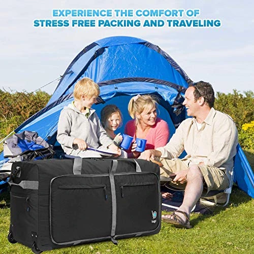 Wheeled Duffle Bag Luggage - 100L Large Rolling Duffel Bag 30 Inch Folding Duffle Bag For Travel - Packable Duffle Bag With Rollers (Black) 4 Wheeled Duffle Bag Luggage - 100L Large Rolling Duffel Bag 30 Inch Folding Duffle Bag For Travel - Packable Duffle Bag With Rollers (Black) - Image 2