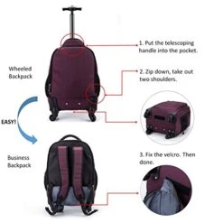Racini Nylon Waterproof Rolling Backpack, Freewheel Travel Wheeled Backpack, Carry-on Luggage With Anti-Theft Zippers(Purple) 16 Racini Nylon Waterproof Rolling Backpack, Freewheel Travel Wheeled Backpack, Carry-on Luggage With Anti-Theft Zippers(Purple) -Vera Bradley Shop 51FVnTVrW6L