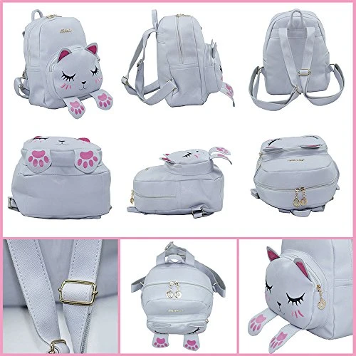 Mini Backpack For Girls Cute Cat Design Fashion Leather Bag Women Casual Fashion(Grey) 8 Mini Backpack For Girls Cute Cat Design Fashion Leather Bag Women Casual Fashion(Grey) - Image 6