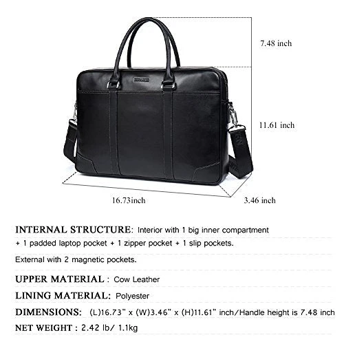 Bostanten Leather Briefcase Messenger Business Bags Laptop Handbag Black 5 Bostanten Leather Briefcase Messenger Business Bags Laptop Handbag Black - Image 3