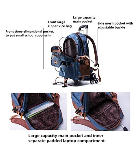 C-Xka Nylon Rolling Backpack Carry-On Luggage Travel Duffel Bag Wheeled Book Bag Detachable Dual 6 C-Xka Nylon Rolling Backpack Carry-On Luggage Travel Duffel Bag Wheeled Book Bag Detachable Dual - Image 4