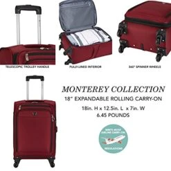 Travelers Club Monterey Softside Spinner Luggage, Red, Carry-On 18-Inch 14 Travelers Club Monterey Softside Spinner Luggage, Red, Carry-On 18-Inch -Vera Bradley Shop 51H0tB6rb1L