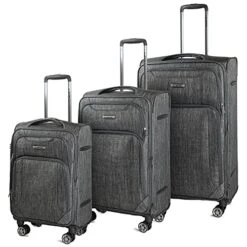 Cantor Ultra Lightweight Softside Luggage With Spinner Wheels, Set Of 3, Expandable Suitcase With Retractable Handle And ID Tag, And Interlocking Zippers With TSA Lock (Grey)