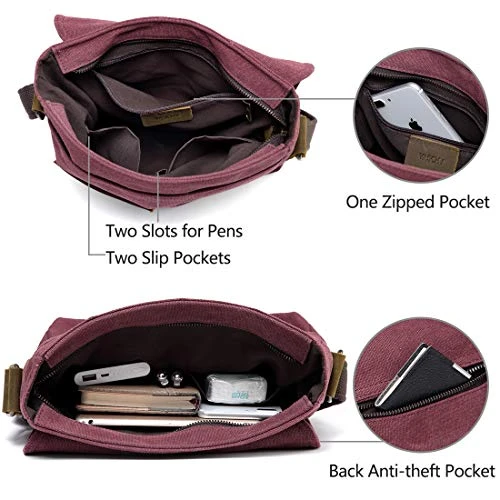 Small Messenger Bag For Women,VASCHY Vintage Canvas Leather Lightweight Crossbody Bag Burgundy 7 Small Messenger Bag For Women,VASCHY Vintage Canvas Leather Lightweight Crossbody Bag Burgundy - Image 5