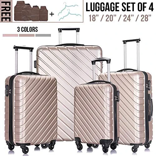 Apelila 5 Piece Luggage Sets,Travel Suitcase Spinner Hardshell Lightweight W/Free Suitcase Cover& Hanger (4PC Champagne Gold With Bag) 8 Apelila 5 Piece Luggage Sets,Travel Suitcase Spinner Hardshell Lightweight W/Free Suitcase Cover& Hanger (4PC Champagne Gold With Bag) - Image 6
