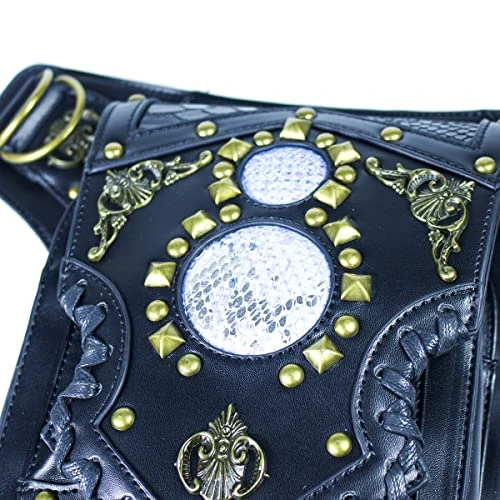 Gothic Waist Bag Fanny Pack Leather Steampunk Bag Side Bag Travel Purse Side Wallet Punk Rock Chain Leg Bag Crossbody Shoulder Messenger Bags Handbag Hip Holster Pouch For Women Girls (Black) 9 Gothic Waist Bag Fanny Pack Leather Steampunk Bag Side Bag Travel Purse Side Wallet Punk Rock Chain Leg Bag Crossbody Shoulder Messenger Bags Handbag Hip Holster Pouch For Women Girls (Black) - Image 7