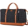 BAOSHA HB-14 Canvas Travel Tote Duffel Bag Carry On Weekender Overnight Bag Oversized For Women And Ladies (Black Dot)