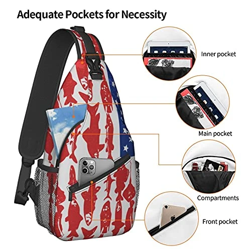 American Flag Fish Sling Bag Crossbody Backpack Shoulder Casual Chest Bags For Travel Gym Sport Hiking 7 American Flag Fish Sling Bag Crossbody Backpack Shoulder Casual Chest Bags For Travel Gym Sport Hiking - Image 5
