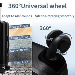 TydeCkare 20 Inch Carrry On Luggage With Front Zipper Pocket, 45L, Lightweight ABS+PC Hardshell Suitcase With TSA Lock & Spinner Silent Wheels, Convenient For Business Trips, Black -Vera Bradley Shop 51NY oCJ0WL