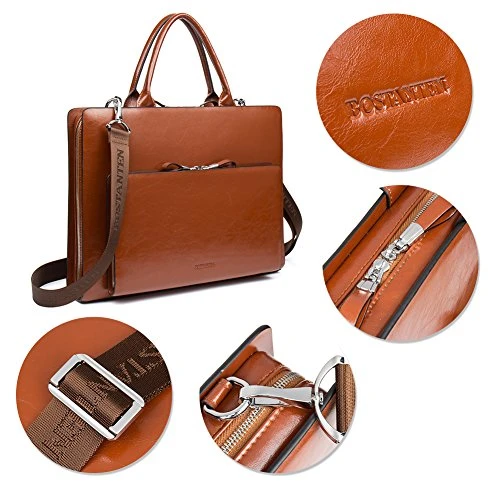 Bostanten Leather Briefcase Shoulder Laptop Business Vintage Slim Bags For Men & Women 7 Bostanten Leather Briefcase Shoulder Laptop Business Vintage Slim Bags For Men & Women - Image 5