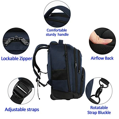 Backpack With Wheels, Travel-friendly Rolling Laptop Backpack For Men Women, MATEIN Freewheel Carry On Luggage Business Bag, Compact College School Student Computer Bag Fit 15.6 Inch Notebook,Blue 6 Backpack With Wheels, Travel-friendly Rolling Laptop Backpack For Men Women, MATEIN Freewheel Carry On Luggage Business Bag, Compact College School Student Computer Bag Fit 15.6 Inch Notebook,Blue - Image 4