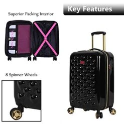 Betsey Johnson 26 Inch Checked Luggage Collection - Expandable Scratch Resistant (ABS + PC) Hardside Suitcase - Designer Lightweight Bag With 8-Rolling Spinner Wheels (Heart To Heart Black) -Vera Bradley Shop 51Ogdq0Nz5L