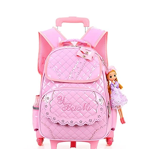 Meetbelify Rolling Backpacks For Girls School Bags Trolley Handbag With Lunch Bag Style B-Pink 5 Meetbelify Rolling Backpacks For Girls School Bags Trolley Handbag With Lunch Bag Style B-Pink - Image 3