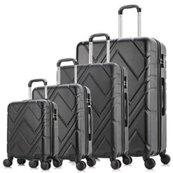 4PC Luggage Sets, ABS Hardshell Luggage Set Lightweight Hard Shell Travel Suitcases W/Spinner Wheels Free Suitcase Cover(18 20 24 28Inch) (Black)