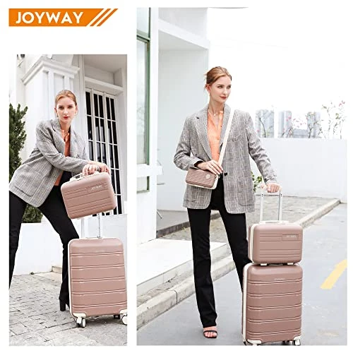 Joyway 20" Carry-On Suitcases & 14" Cosmetic Bag & 7" Small Bag, Lightweight Polypropylene Carrying Case With TSA Lock, Rigid Luggage With Swivel Wheels (Chocolate Color, 20in Carry-On) 4 Joyway 20" Carry-On Suitcases & 14" Cosmetic Bag & 7" Small Bag, Lightweight Polypropylene Carrying Case With TSA Lock, Rigid Luggage With Swivel Wheels (Chocolate Color, 20in Carry-On) - Image 2