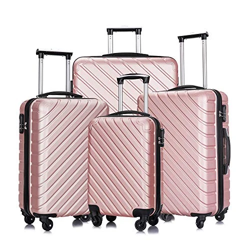 4 Piece Luggage Sets,Travel Suitcase Spinner Hardshell Lightweight W/Free Suitcase Cover& Hanger (Rose Gold, 18 20 24 28 Inch) 3 4 Piece Luggage Sets,Travel Suitcase Spinner Hardshell Lightweight W/Free Suitcase Cover& Hanger (Rose Gold, 18 20 24 28 Inch)