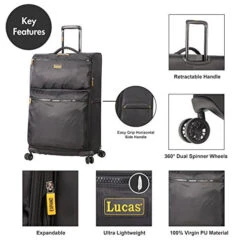 Lucas Designer Luggage Collection - 3 Piece Softside Expandable Ultra Lightweight Spinner Suitcase Set - Travel Set Includes 20 Inch Carry On, 24 Inch & 28 Inch Checked Suitcases (Black) -Vera Bradley Shop 51Qbrp8SbfL 22b0dd7e e8af 4f1b 8d3f 81dbf7b54bbc