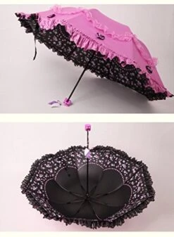 Honeystore Princess Lace Ultraviolet-Proof Triple Folding Umbrella Dome Parasol Fuchsia -Vera Bradley Shop 51RdaENmhQL