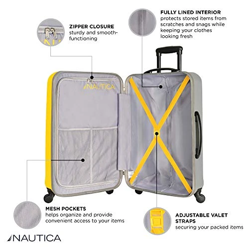 Nautica Hardside Carry On Luggage - 20 Inch Spinner Wheels Suitcase Lightweight Rolling Travel Bag For Under Seat, Yellow/Silver 8 Nautica Hardside Carry On Luggage - 20 Inch Spinner Wheels Suitcase Lightweight Rolling Travel Bag For Under Seat, Yellow/Silver - Image 6
