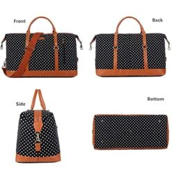 BAOSHA HB-14 Canvas Travel Tote Duffel Bag Carry On Weekender Overnight Bag Oversized For Women And Ladies (Black Dot) -Vera Bradley Shop 51RqhugovoS