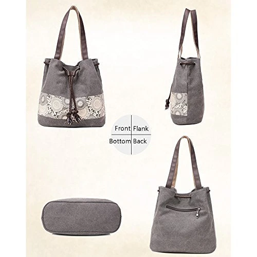 Hiigoo Printing Canvas Shoulder Bag Retro Casual Handbags Messenger Bags (Black) 8 Hiigoo Printing Canvas Shoulder Bag Retro Casual Handbags Messenger Bags (Black) - Image 6